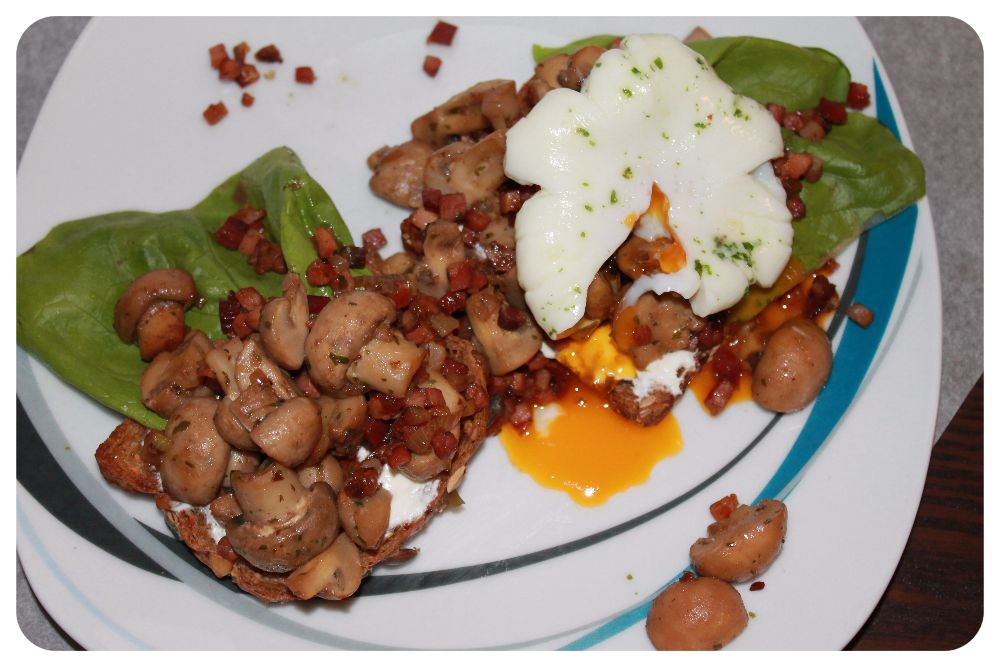 Champignon und Speck mit Ei